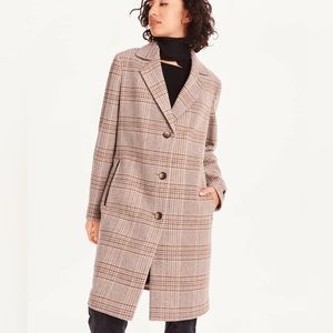 NWT DKNY Wool Blend Brown Plaid Walker Coat Women’s Size Small